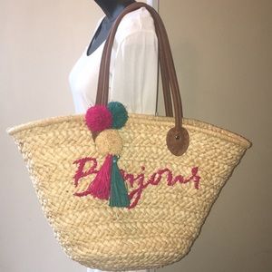 “Bonjour” Straw Tote